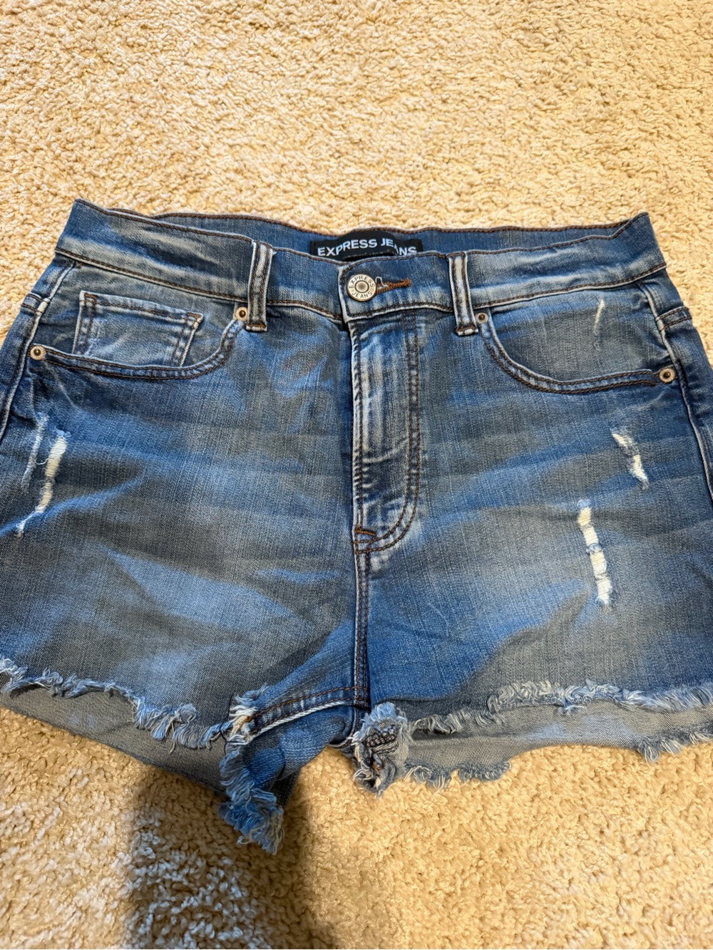 Express Distressed Blue Denim Cutoff Shorts